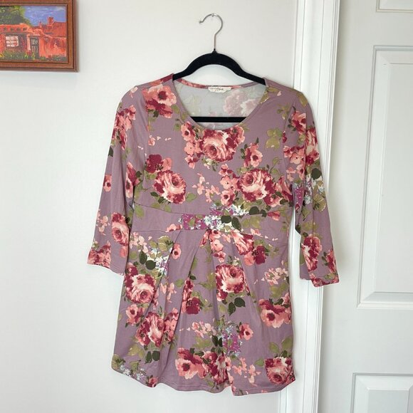 MATERNITY LaClef Women's Peplum Top in Mauve Floral - size small - Picture 4 of 13